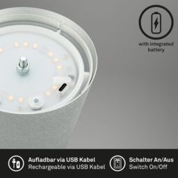 BRILONER Matt Chrome IP44 2.5W Rechargeable LED Table Lamp in Silver - thumbnail 6