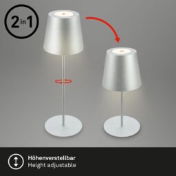 BRILONER Matt Chrome IP44 2.5W Rechargeable LED Table Lamp in Silver - thumbnail 5