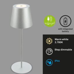 BRILONER Matt Chrome IP44 2.5W Rechargeable LED Table Lamp in Silver - thumbnail 3