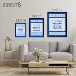 "Artery8 Dogs Welcome People Tolerated Blue Design Funny Framed Canvas Art - Size: W12"" x H16""" - thumbnail 4