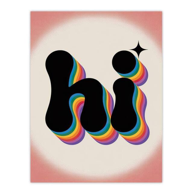 "Artery8 Hi Colourful Retro Rainbow Font Typography Wall Art Print - Size: W12"" x H16""" - image 1