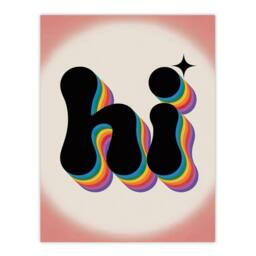 "Artery8 Hi Colourful Retro Rainbow Font Typography Wall Art Print - Size: W12"" x H16""" - thumbnail 1