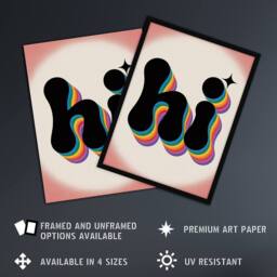 "Artery8 Hi Colourful Retro Rainbow Font Typography Wall Art Print - Size: W12"" x H16""" - thumbnail 2