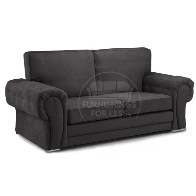 Furnishings For Less UK Milan Fabric 3 Seater Sofa Black Fabric Full Back Chesterfield Style - image 1