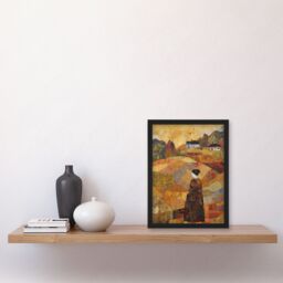 Artery8 Our Harvest Fields By Jenny Adamson Autumn Farm Klimt Warm Orange Ochre Pastel Shades Artwork Framed Wall Art Print A4 in Black - thumbnail 4