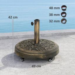 OUTSUNNY Parasol Base with Wheels, Floral Rose Pattern in Bronze - thumbnail 3