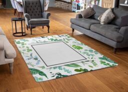 Benjamin Tate Design Green Leaves Designer Rug in Natural - Size: Large - thumbnail 2