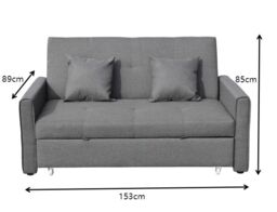 Home Source Velvet Upholstered Two Seater Pull-Out Double Sofa Bed 153 cm in Grey - thumbnail 4