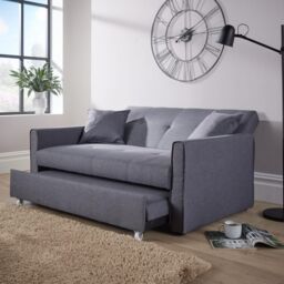 Home Source Velvet Upholstered Two Seater Pull-Out Double Sofa Bed 153 cm in Grey - thumbnail 2