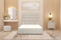Somnior Chambery Divan Bed Frame with Floor Standing Headboard Plush Velvet in Silver - Size: Single - thumbnail 2