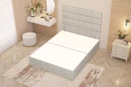 Somnior Chambery Divan Bed Frame with Floor Standing Headboard Plush Velvet in Silver - Size: Single - thumbnail 3