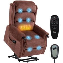 HOMCOM Power Lift Recliner Chair with Vibration & Heat, Wood Grip in Brown - thumbnail 2