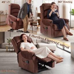 HOMCOM Power Lift Recliner Chair with Vibration & Heat, Wood Grip in Brown - thumbnail 4