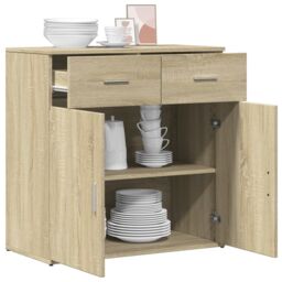 Berkfield Home Sideboard Sonoma Oak 79x38x80 cm Engineered Wood in Brown - Size: 79 x 38 x 80 cm - thumbnail 4