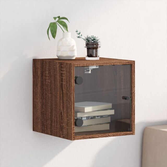 Berkfield Home Bedside Cabinet with Glass Door Brown Oak 35x37x35 cm - Size: 35 x 37 x 35 cm - image 1