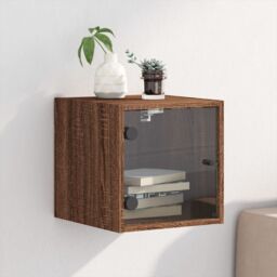 Berkfield Home Bedside Cabinet with Glass Door Brown Oak 35x37x35 cm - Size: 35 x 37 x 35 cm