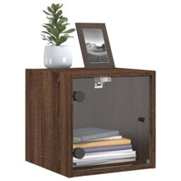 Berkfield Home Bedside Cabinet with Glass Door Brown Oak 35x37x35 cm - Size: 35 x 37 x 35 cm - thumbnail 4