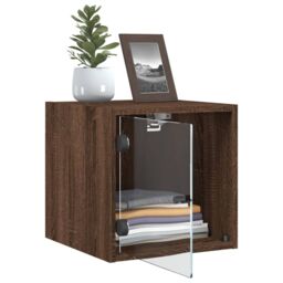 Berkfield Home Bedside Cabinet with Glass Door Brown Oak 35x37x35 cm - Size: 35 x 37 x 35 cm - thumbnail 5
