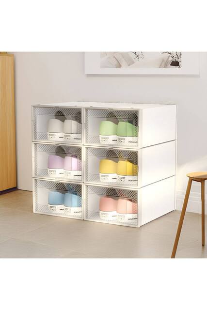 H&O Direct 12 Pack Waterproof Plastic Shoe Storage Boxes in White - image 1