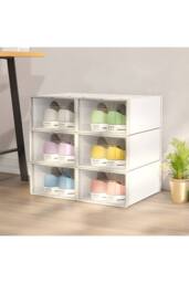 H&O Direct 12 Pack Waterproof Plastic Shoe Storage Boxes in White - thumbnail 4