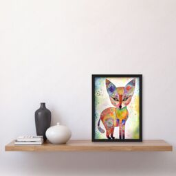 Artery8 Fox Folk Art Watercolour Painting Artwork Framed Wall Art Print A4 in Black - thumbnail 2