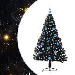 Berkfield Home Beautiful Artificial Pre-lit Christmas Tree Black 150 cm PVC - thumbnail 3