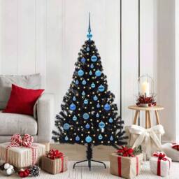 Berkfield Home Beautiful Artificial Pre-lit Christmas Tree Black 150 cm PVC - thumbnail 2