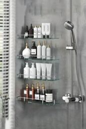 Living and Home 50cm Shelf Tempered Glass 6MM Thick Storage Organizer Wall Mounted Bathroom in Silver - thumbnail 2