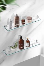 Living and Home 50cm Shelf Tempered Glass 6MM Thick Storage Organizer Wall Mounted Bathroom in Silver - thumbnail 5