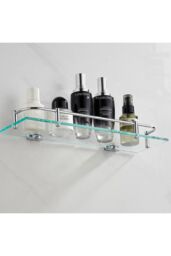 Living and Home 50cm Shelf Tempered Glass 6MM Thick Storage Organizer Wall Mounted Bathroom in Silver - thumbnail 6
