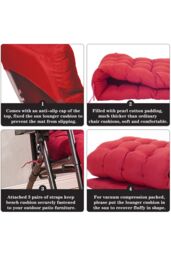 Garden Sanctuary 160x50cm Sun Lounger Cushion with Anti-Slip Cover in Red - Size: 160x50 cm - thumbnail 7