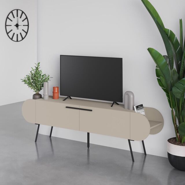 FWStyle 2 Door Capsule TV Stand Entertainment Unit Sandstone in Beige - image 1
