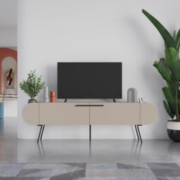 FWStyle 2 Door Capsule TV Stand Entertainment Unit Sandstone in Beige - thumbnail 2