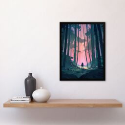 Artery8 Wall Art Print Samurai Master in Bamboo Forest at Dawn Concept Painting Pastel Colour Pink Blue Green Warrior Practicing Martial Arts in - thumbnail 4