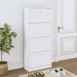 Berkfield Home Shoe Cabinet White 63x24x147 cm Engineered Wood - Size: 63 x 24 x 147 cm - thumbnail 1
