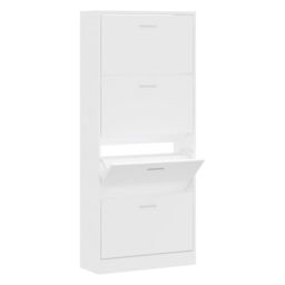 Berkfield Home Shoe Cabinet White 63x24x147 cm Engineered Wood - Size: 63 x 24 x 147 cm - thumbnail 2
