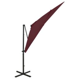 Berkfield Home Cantilever Umbrella with Pole & LED Lights Bordeaux Red 250 cm - thumbnail 2