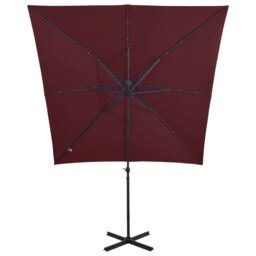 Berkfield Home Cantilever Umbrella with Pole & LED Lights Bordeaux Red 250 cm - thumbnail 5