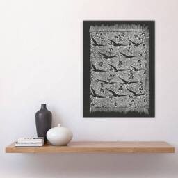 "Artery8 Flock of Birds Plant Motif Vintage Wall Art Print Dijsselhof in Black - Size: W12"" x H16""" - thumbnail 4