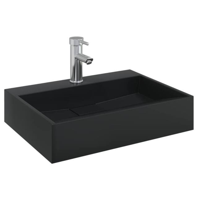 Berkfield Home Sturdy Wash Basin 50x38x11 cm Mineral Cast/Marble Cast Matt Black - Size: 50 x 38 x 11 cm - image 1
