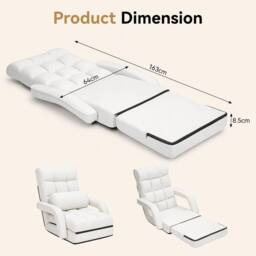 KORVIXA White Adjustable Folding Lazy Sofa Bed with Armrests & Pillow - Size: 100 cm x 100 cm - thumbnail 2