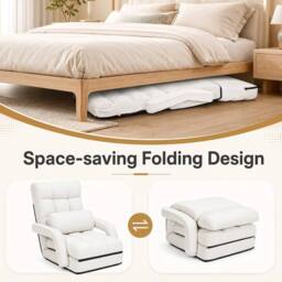 KORVIXA White Adjustable Folding Lazy Sofa Bed with Armrests & Pillow - Size: 100 cm x 100 cm - thumbnail 4