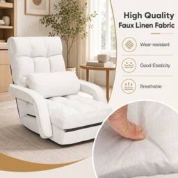 KORVIXA White Adjustable Folding Lazy Sofa Bed with Armrests & Pillow - Size: 100 cm x 100 cm - thumbnail 3