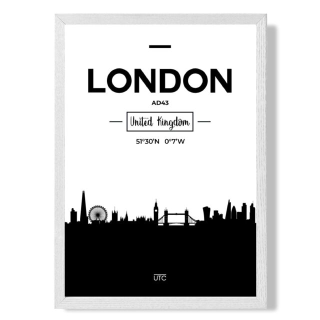 ARTZE London Black & White City Skyline Framed Print SIZE: A4 with White Frame - image 1