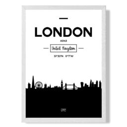 ARTZE London Black & White City Skyline Framed Print SIZE: A4 with White Frame - thumbnail 1