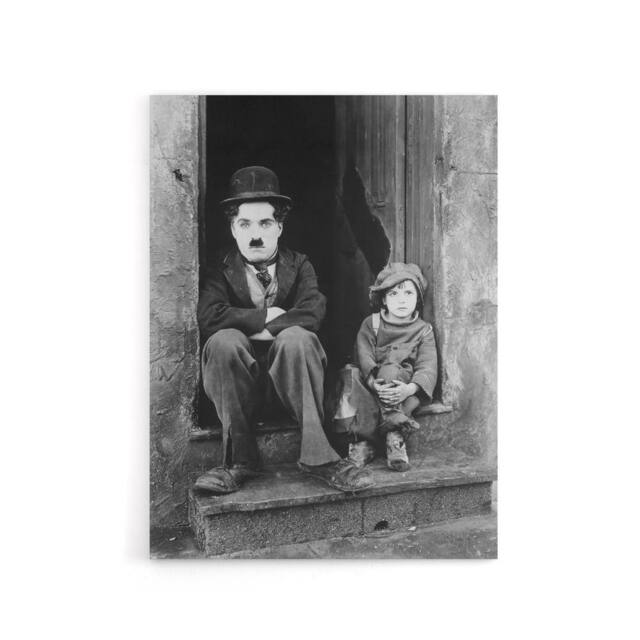 "Artery8 Charlie Chaplin The Kid Silent Movie Still Canvas Wall Art Print in Grey - Size: W18"" x H24""" - image 1