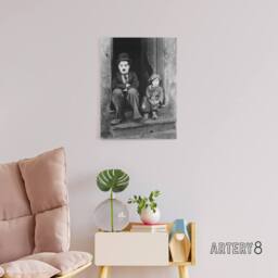 "Artery8 Charlie Chaplin The Kid Silent Movie Still Canvas Wall Art Print in Grey - Size: W18"" x H24""" - thumbnail 3