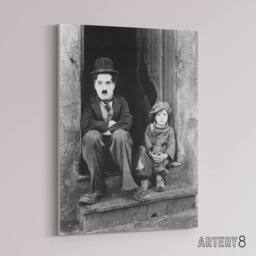 "Artery8 Charlie Chaplin The Kid Silent Movie Still Canvas Wall Art Print in Grey - Size: W18"" x H24""" - thumbnail 2