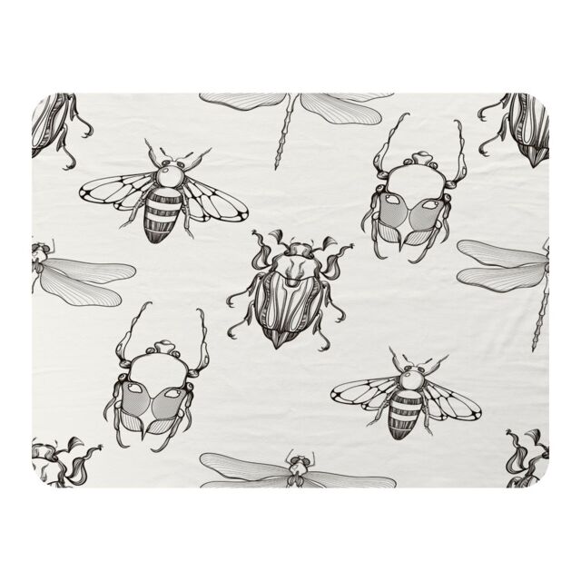 Benjamin Tate Design Sketch Of Scarab Beetle May Bug Bee & Dragonfly Blanket in Natural - Size: 120 cm x 150 cm - image 1