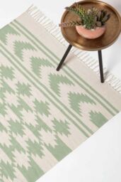 Homescapes Turin Green & Natural Kilim Cotton Rug - Size: 160 cm x 230 cm - thumbnail 1